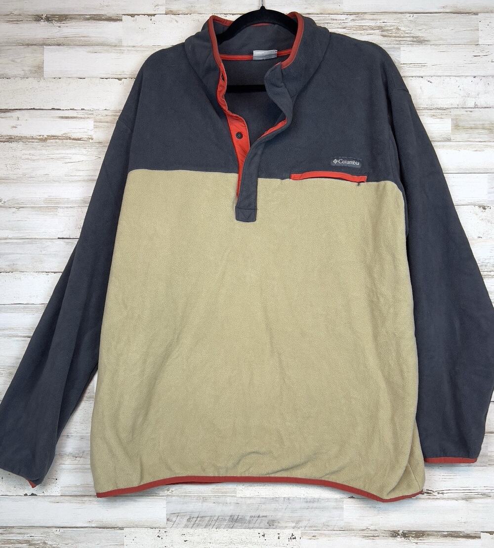 Columbia Sweater Mens XXL Colorblock Snap Fleece Pullover 90s Vtg Gorpcore - Picture 1 of 7